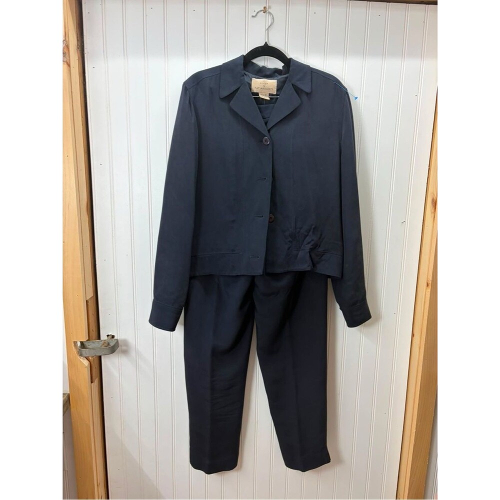 Design by Pat Argenti dark navy 100% Silk vintage blazer and trouser set
